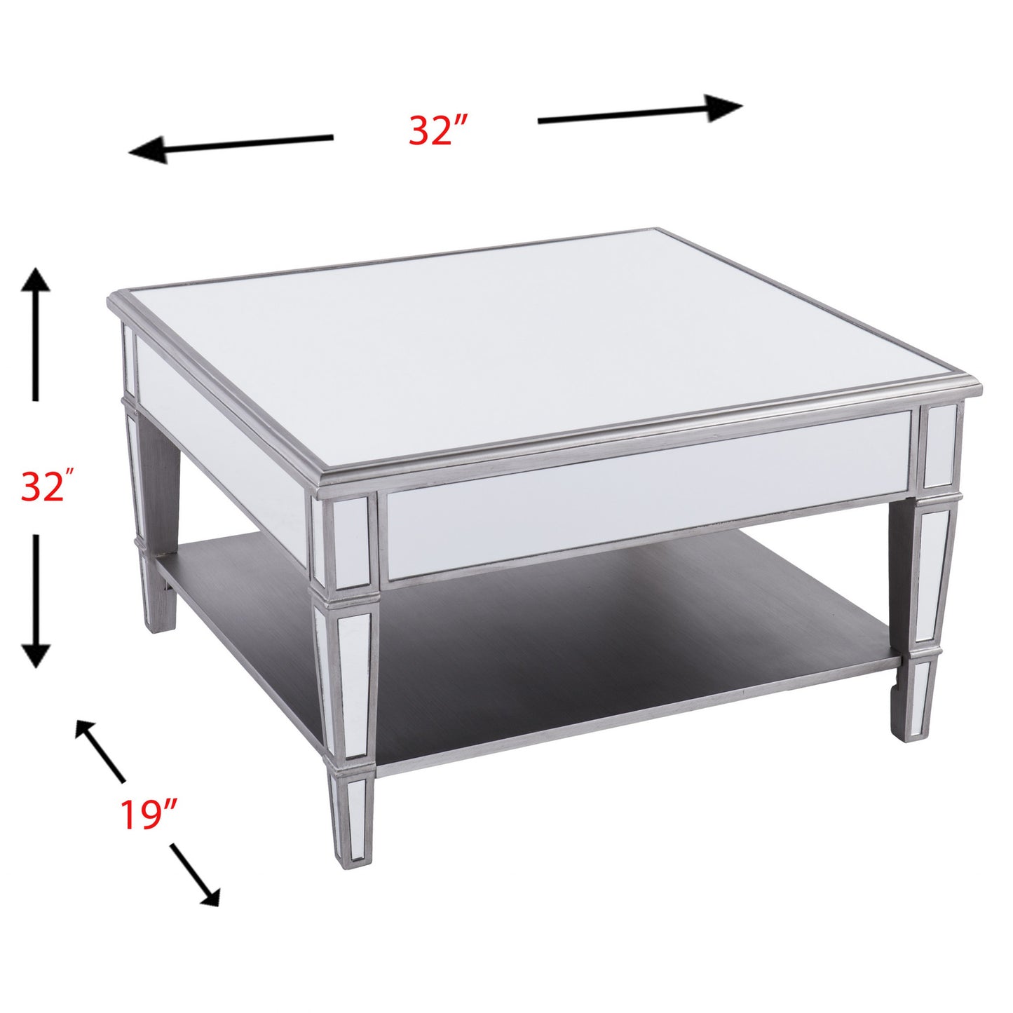 29" Silver Mirrored Glass Square Coffee Table