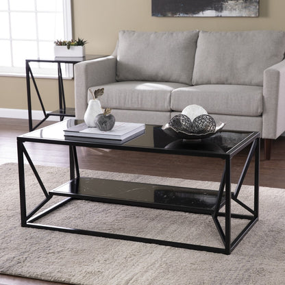 42" Black Glass And Metal Rectangular Coffee Table