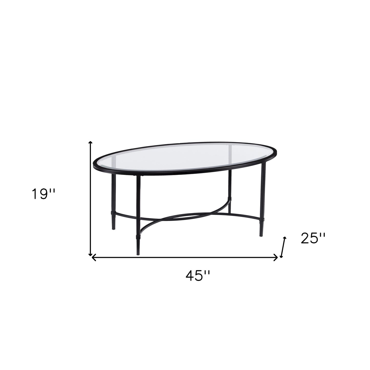 45" Black Glass And Metal Oval Coffee Table