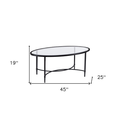 45" Black Glass And Metal Oval Coffee Table