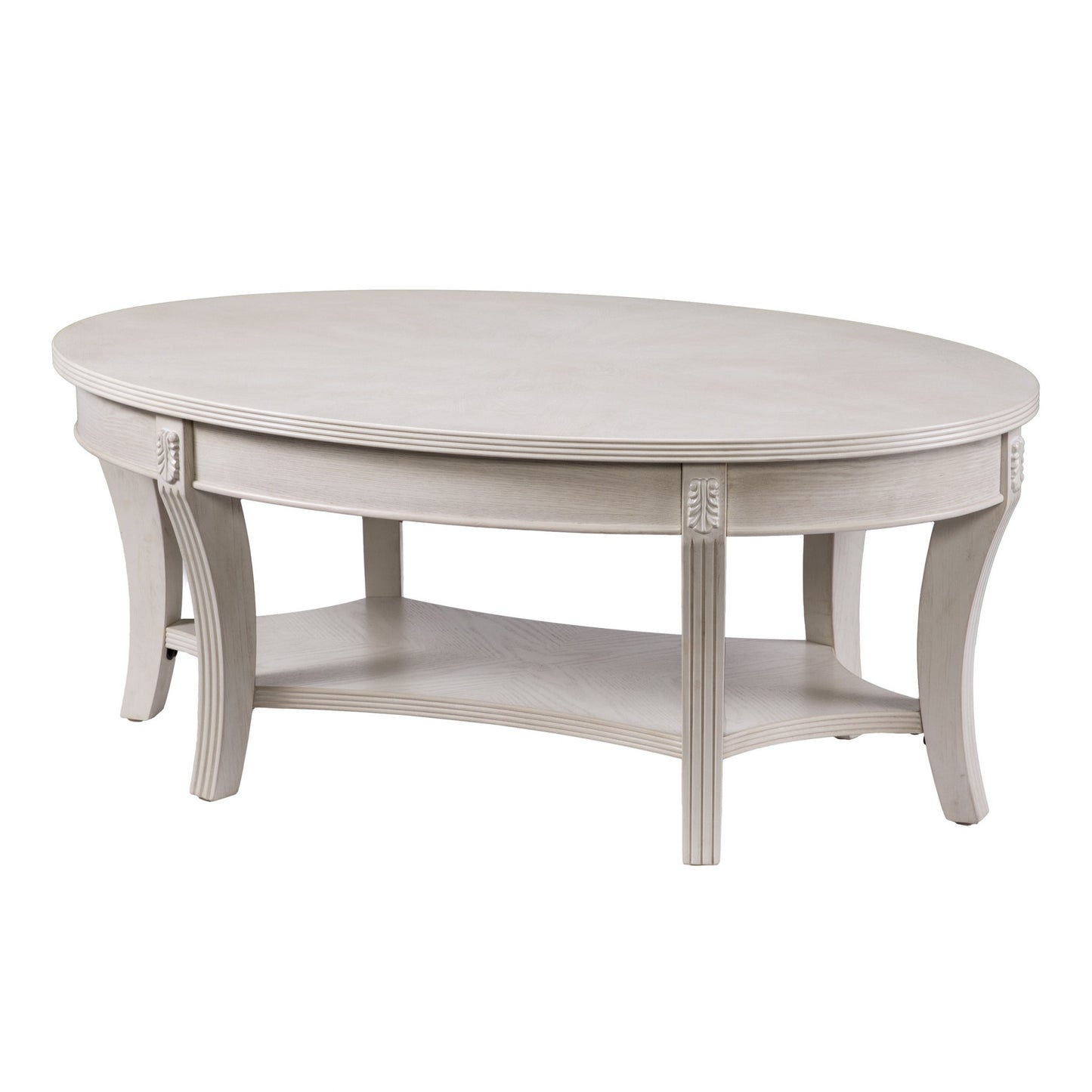 44" White Manufactured Wood And Metal Oval Coffee Table