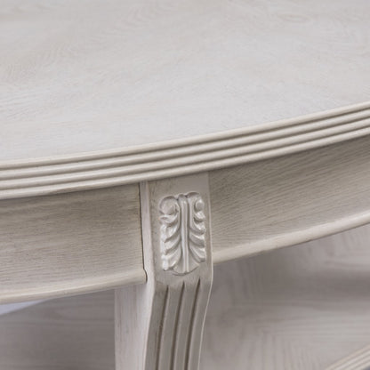44" White Manufactured Wood And Metal Oval Coffee Table
