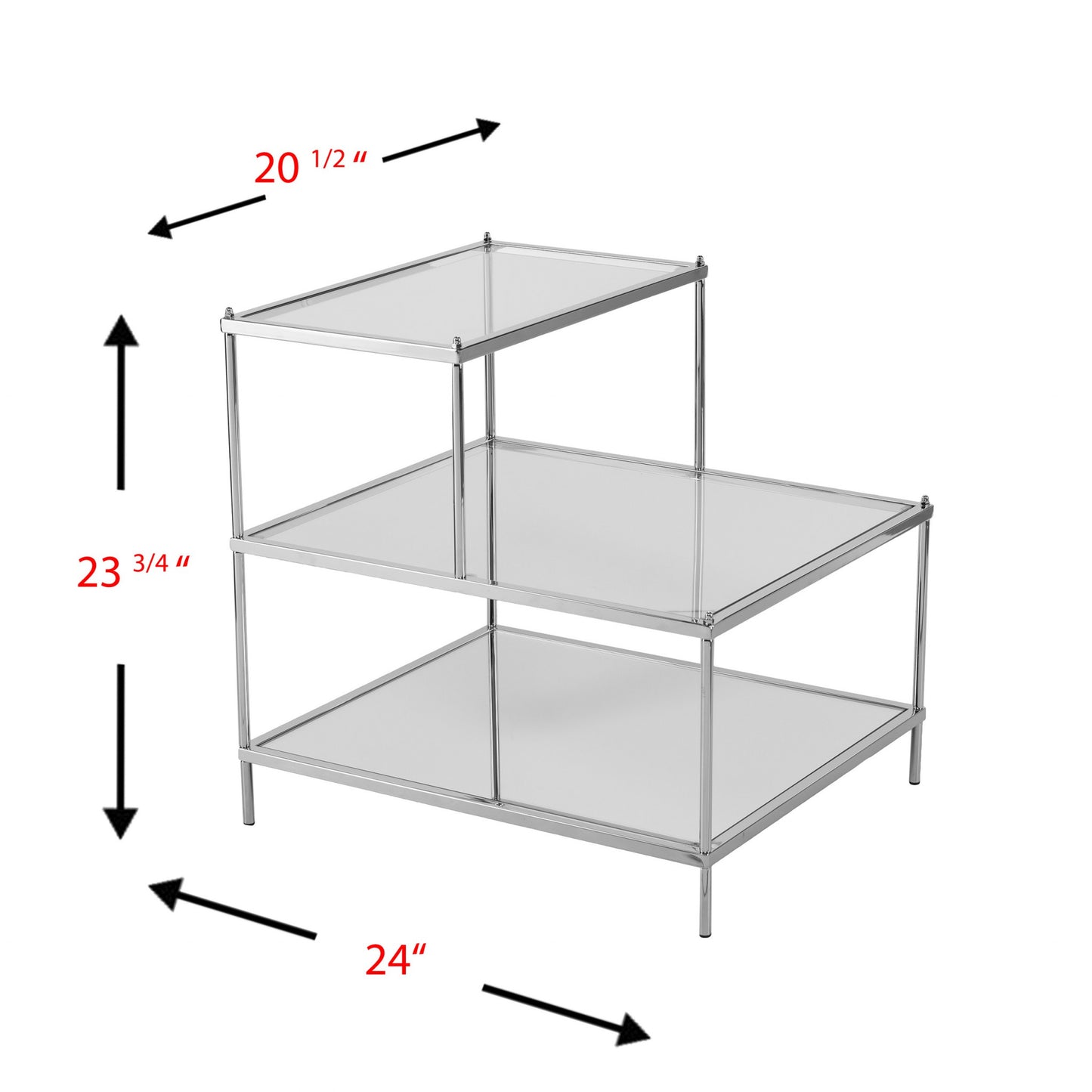 24" Silver And Clear Glass Tiered Rectangular End Table