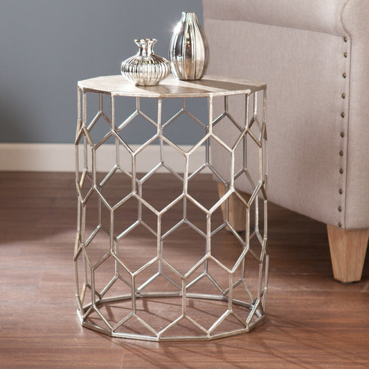 18" Antiqued Gold Honeycomb Hexagonal End Table