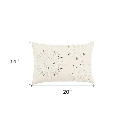 Ivory Glam Snowlfake Trio Lumbar Decorative Throw Pillow