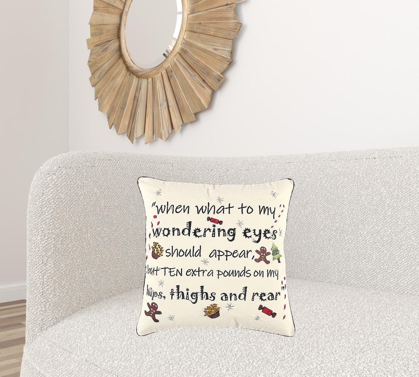 Ivory and Black Modern Christmas Sentiment Whimsical Throw Pillow