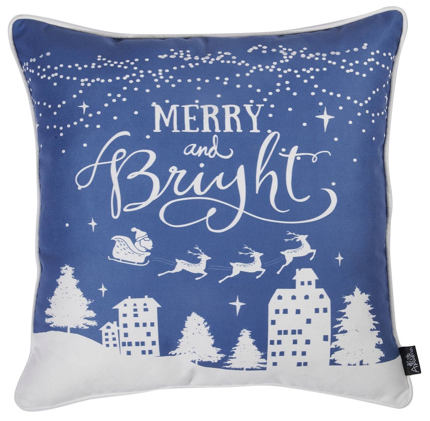 Set Of Four 18" X 18" Blue Zippered Polyester Christmas Reindeer Throw Pillow