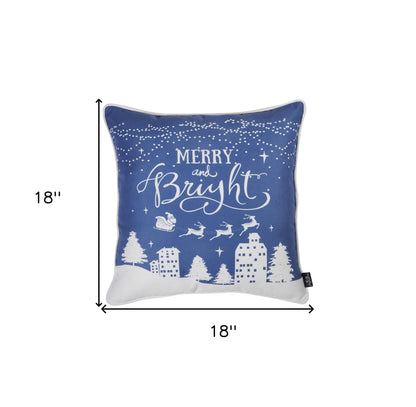 Set Of Four 18" X 18" Blue Zippered Polyester Christmas Reindeer Throw Pillow