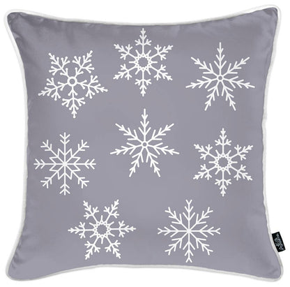 Set of Four Gray Merry Bright Christmas Throw Pillows