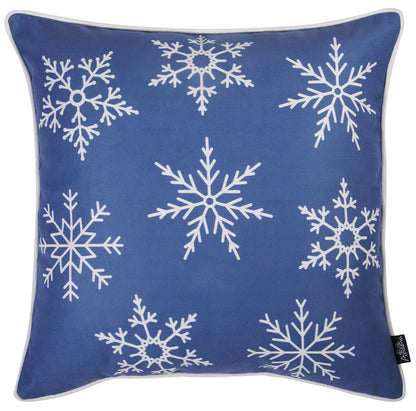 Set Of Four 18" X 18" Blue Zippered Polyester Christmas Reindeer Throw Pillow Cover