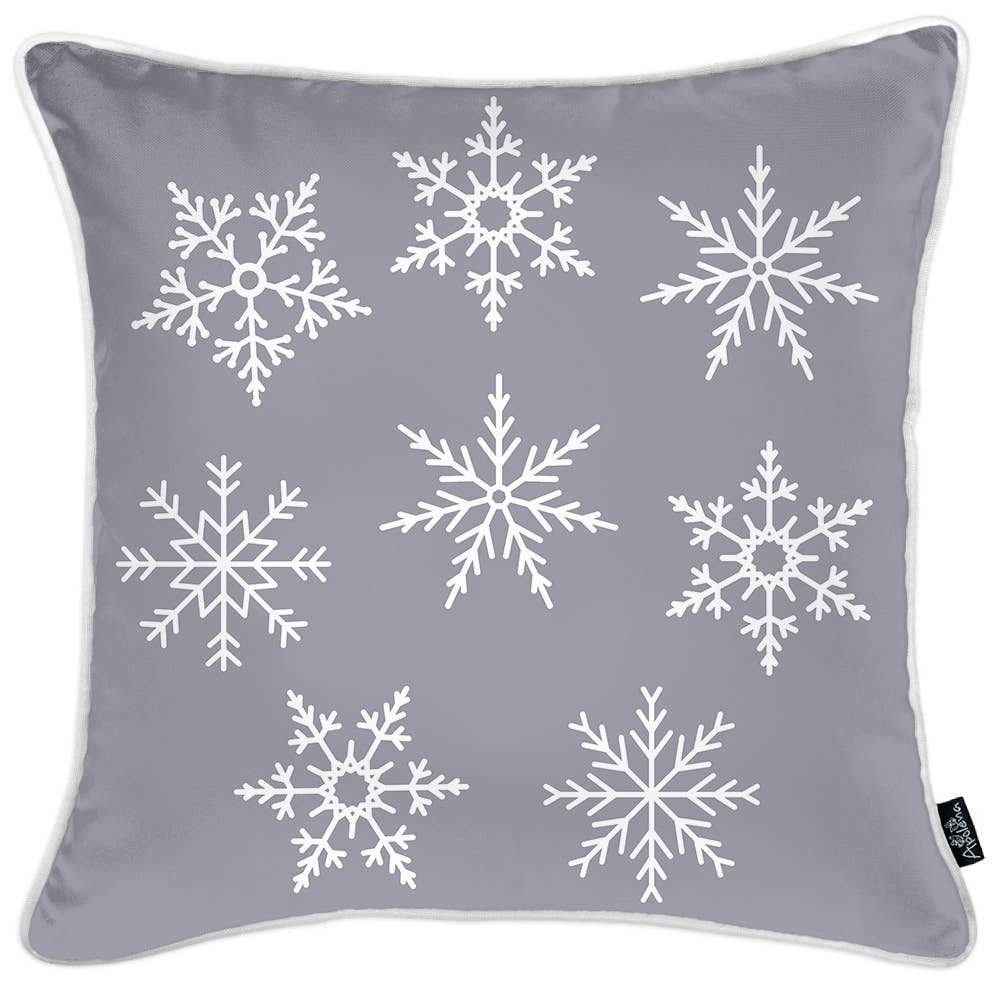 Set Of Four 18" X 18" Grey Zippered Polyester Christmas Snowflakes Throw Pillow Cover