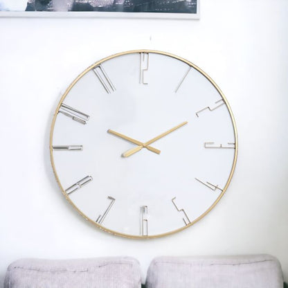 32" Circle White and Gold Metal Analog Wall Clock