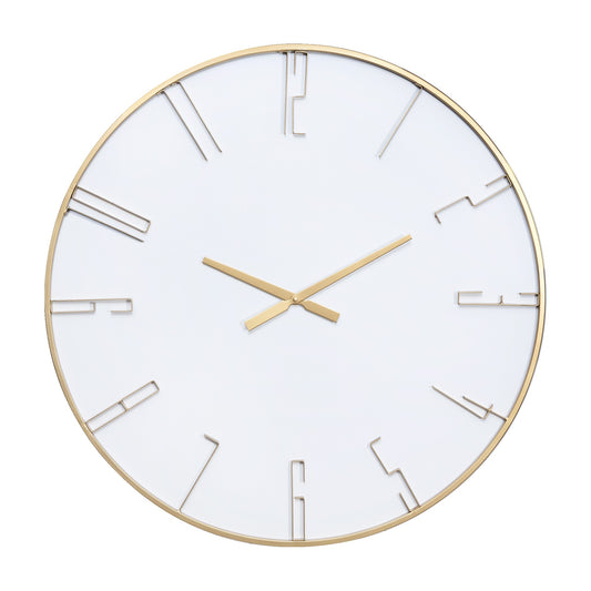 32" Circle White and Gold Metal Analog Wall Clock