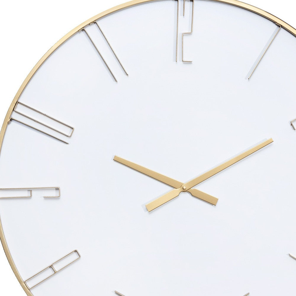 32" Circle White and Gold Metal Analog Wall Clock