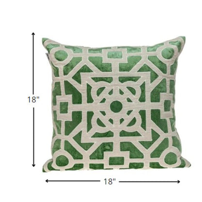 Beige and Green Lattice Velvet Throw Pillow
