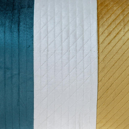 Sea Green and Yellow Quilted Colorblock Velvet Lumbar Throw Pillow