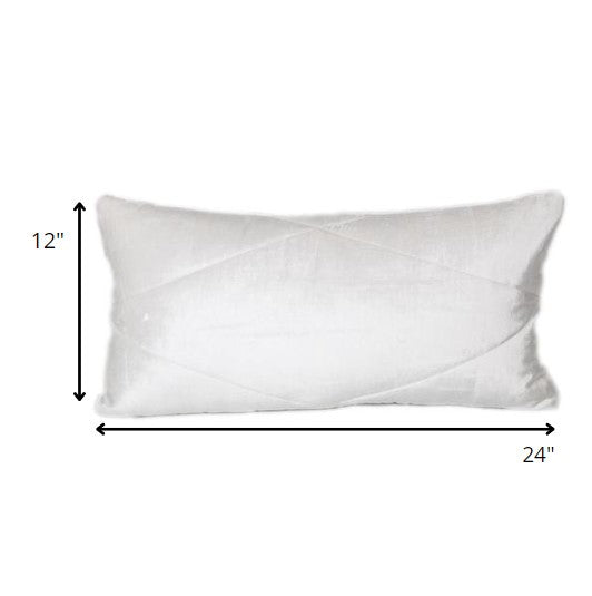 Quilted White Velvet Lumbar Throw Pillow