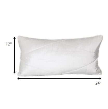 Quilted White Velvet Lumbar Throw Pillow