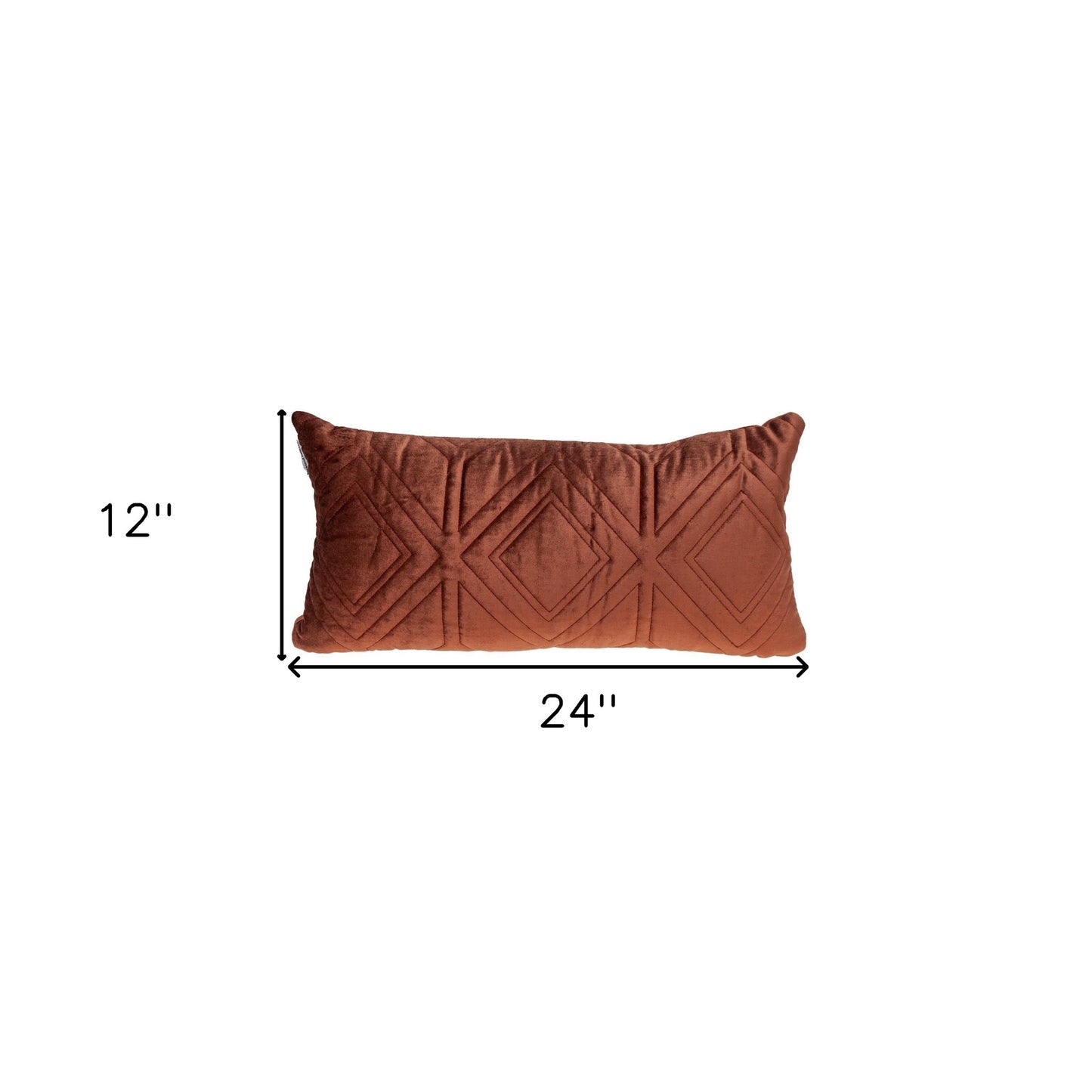 Burnt Orange Quilted Diamonds Velvet Lumbar Pillow