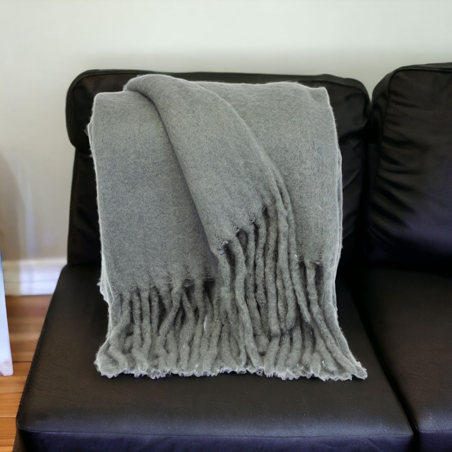 Super Soft Gray Soft Solid Color Handloomed Throw Blanket