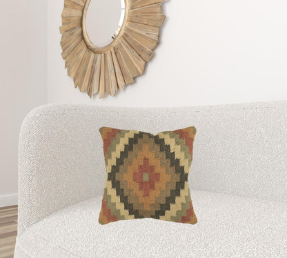 Brown Beige Kilim Down Filled Throw Pillow