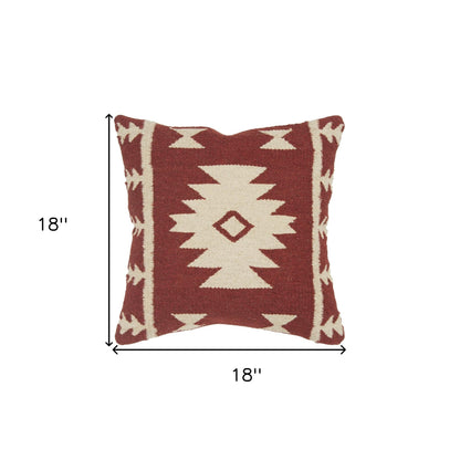Red Beige Tribal Woven Down Filled Throw Pillow