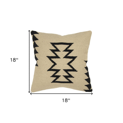 Beige Black Tribal Motif Down Filled Throw Pillow
