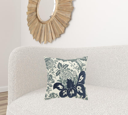 Blue Ivory Flower Pod Down Filled Throw Pillow