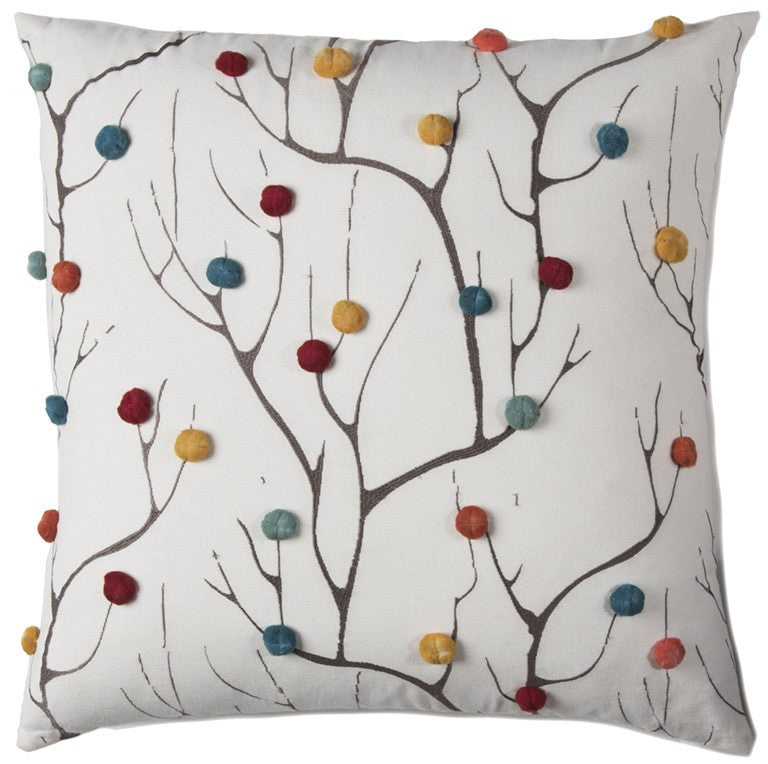 Colorful Pompom Branches Throw Pillow