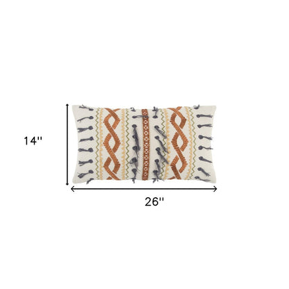 Rust Gray Ribbon Embroidered Lumbar Pillow