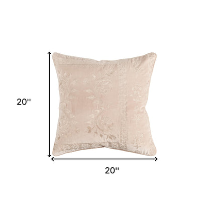 Blush Pink Floral Textured Reversible Throw Pillow
