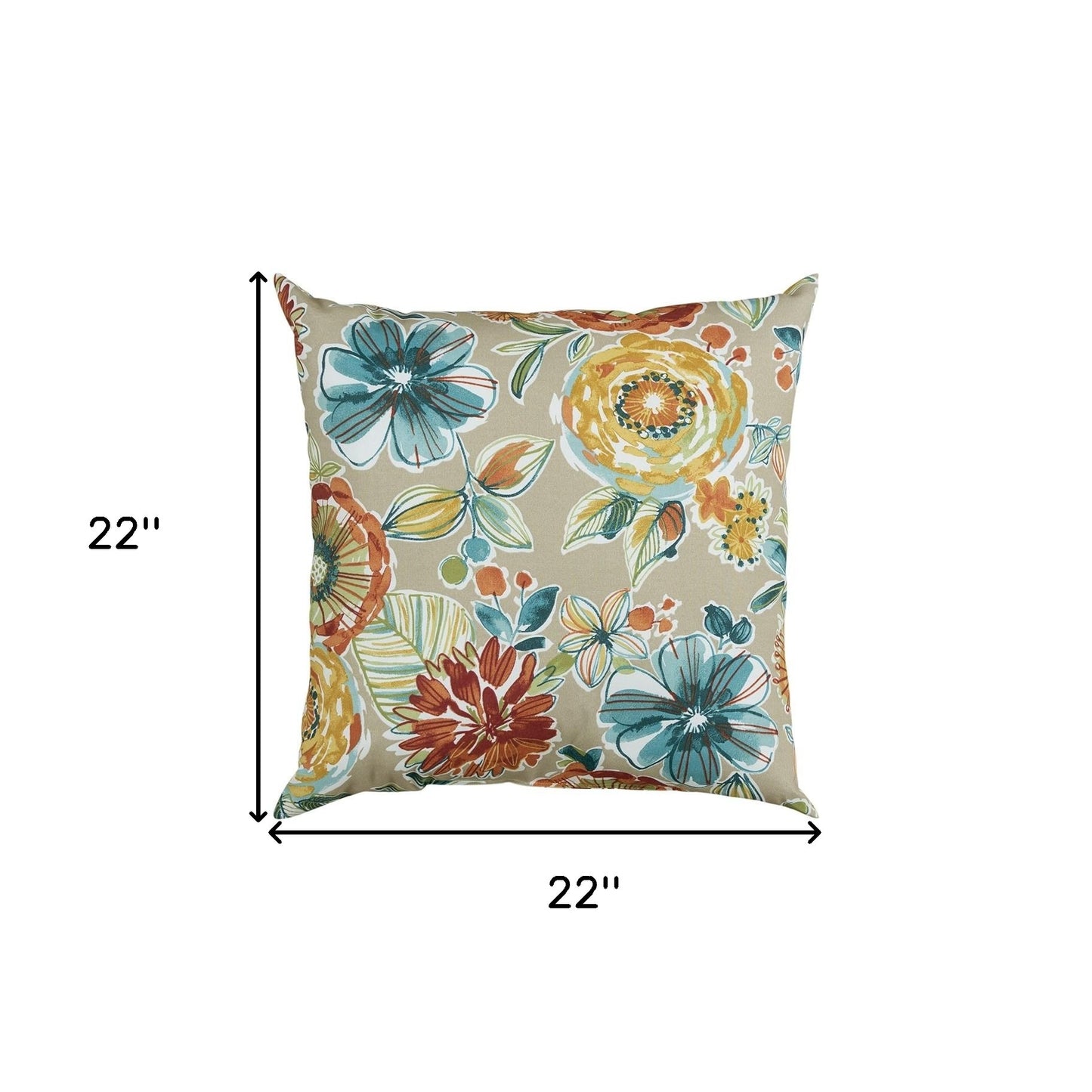 Taupe Floral Artwork Indoor Outdoor Throw Pillow