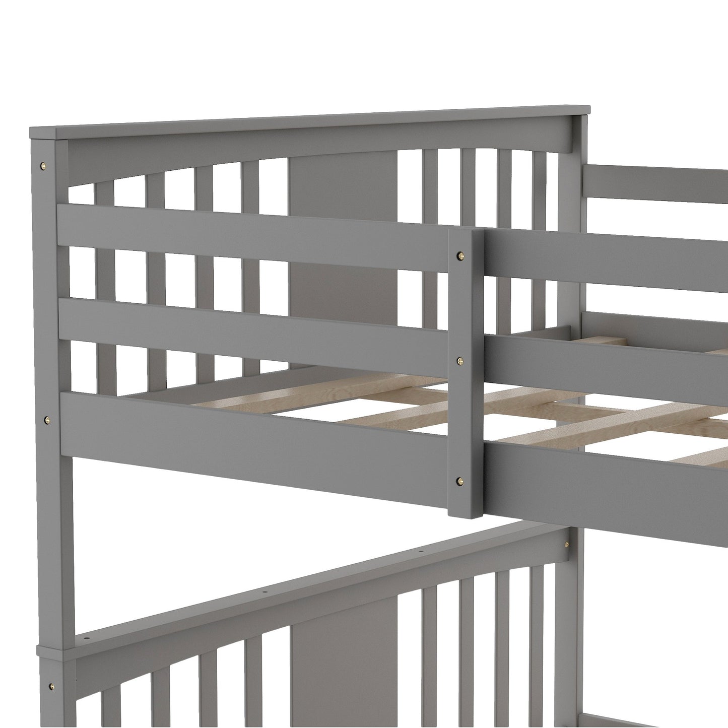 Gray Classic Twin Over Twin Bunk Bed with Ladder