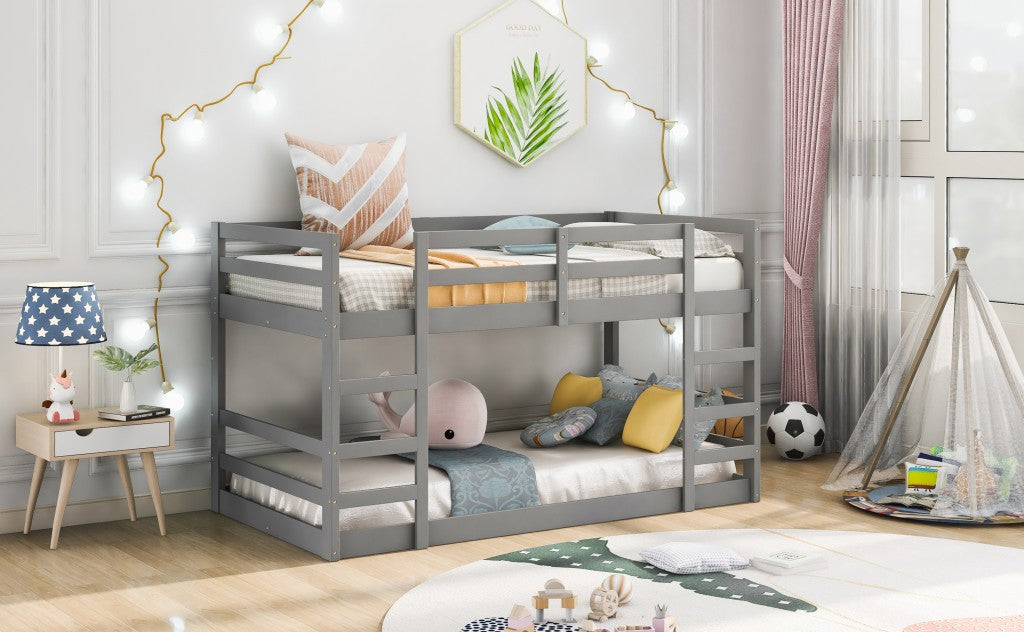 Pastel Gray Twin Over Twin Dual Ladder Bunk Bed