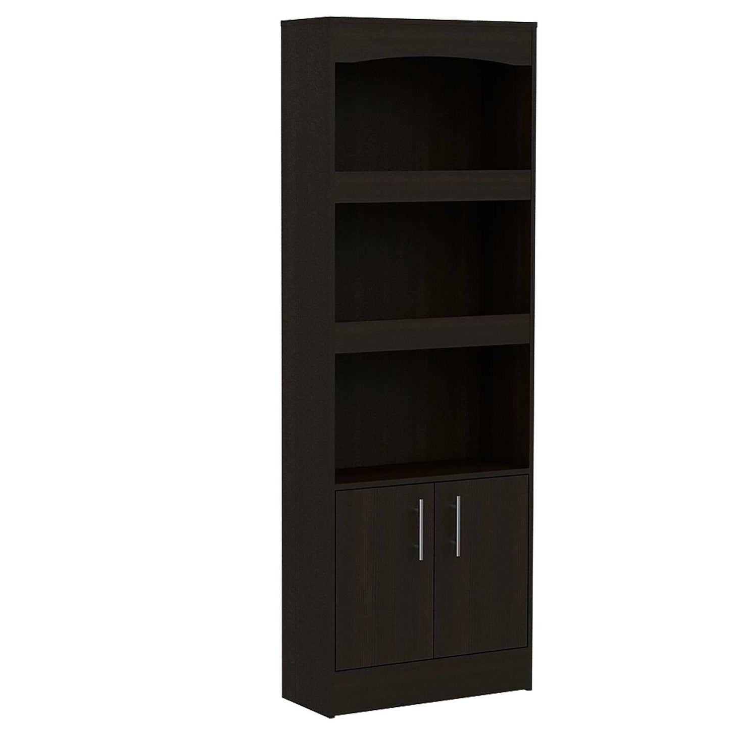 71" Black Three Shelf Bookcase with Cabinet Storage