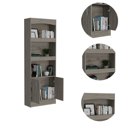 71" Light Gray Three Shelf Bookcase with Cabinet Storage