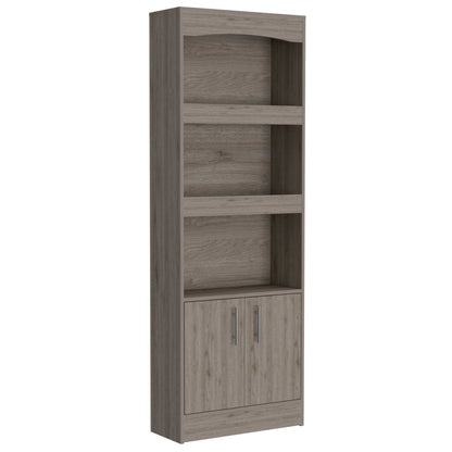71" Light Gray Three Shelf Bookcase with Cabinet Storage