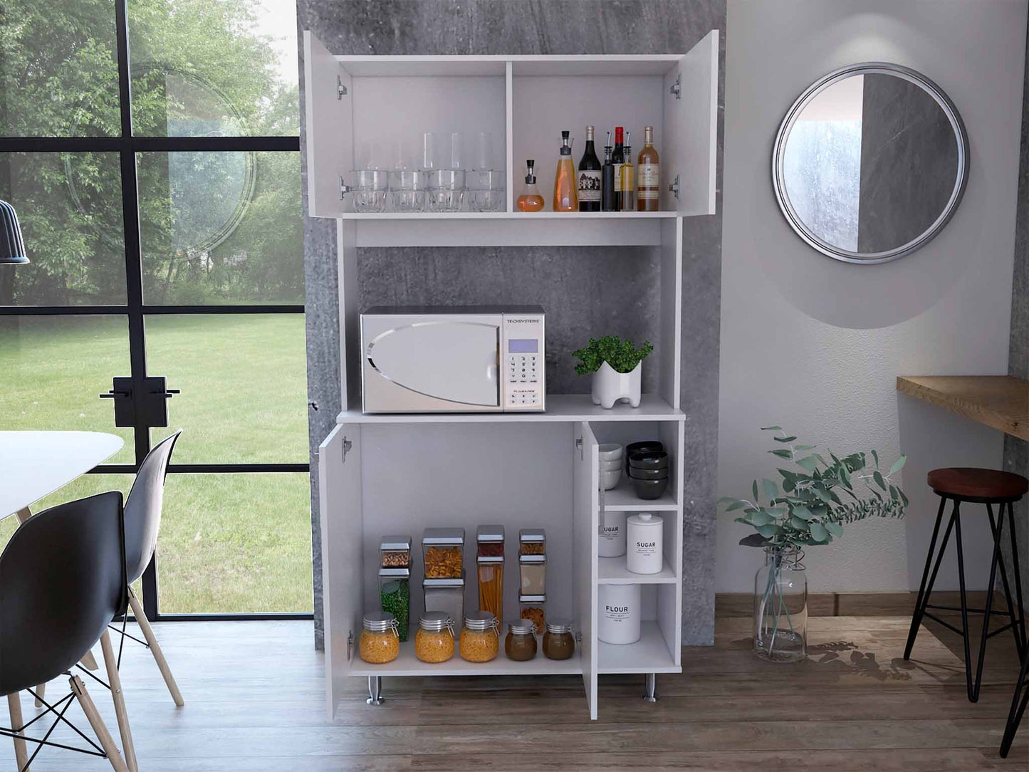 Modern White Kitchen Cabinet with Two Storage Shelves