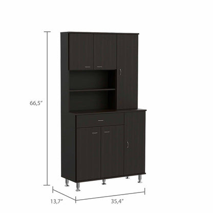 Modern Black Pantry Cabinet with Multiple Storage Shelves