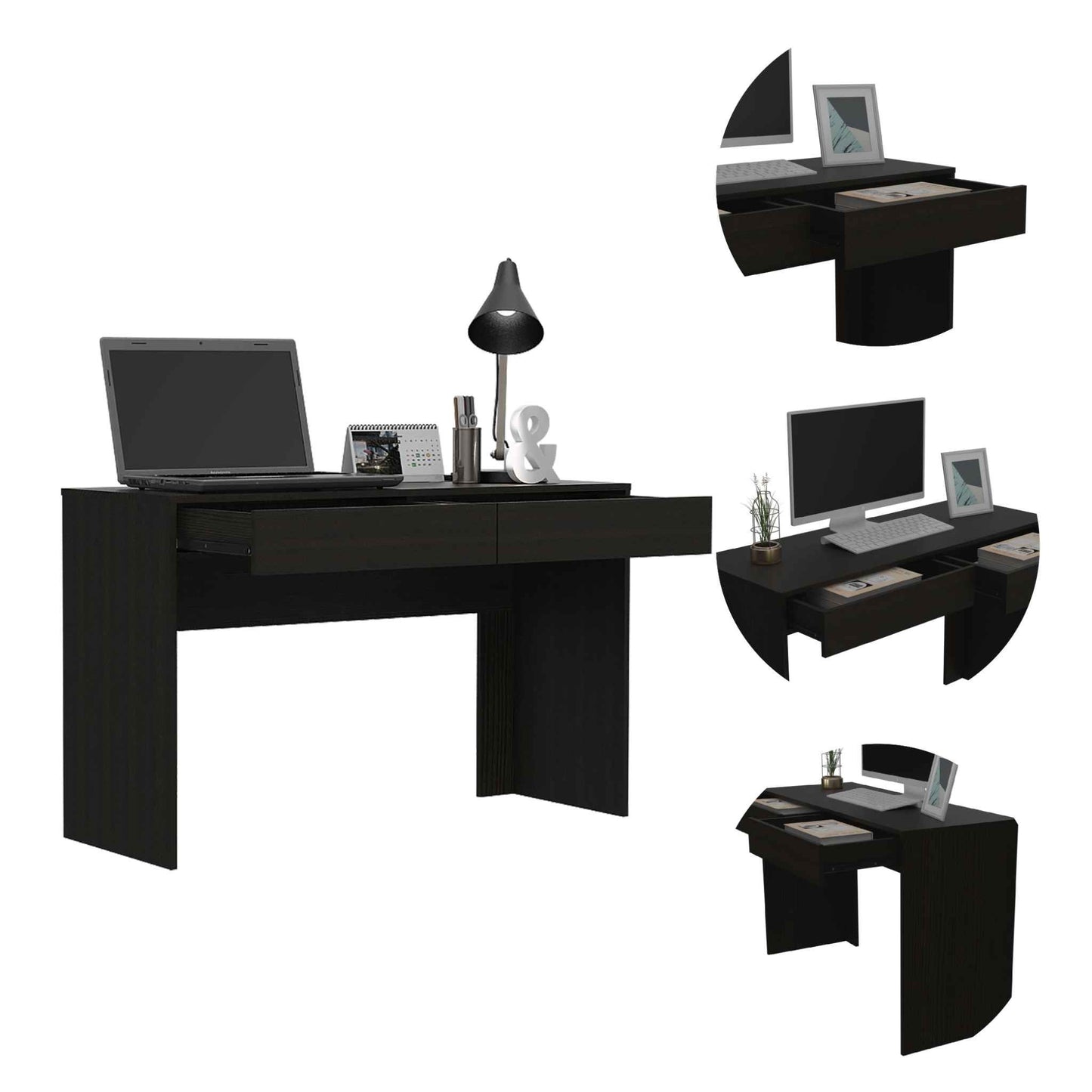 Clio Black Computer Desk with Two Drawers