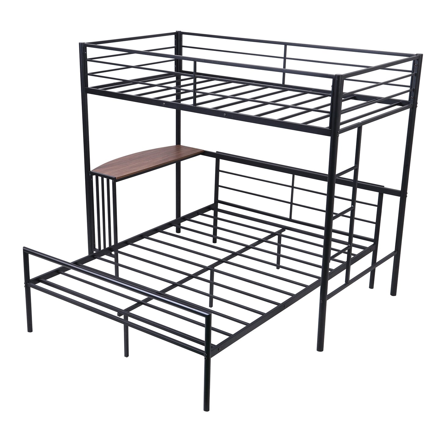 Black Twin Over Full Size Metal Bunk Bed with Desk