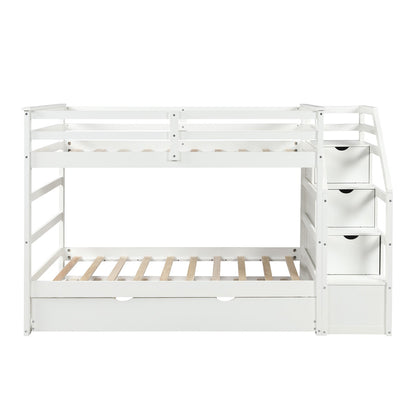 White Twin Over Twin Bunk Bed with Trundle