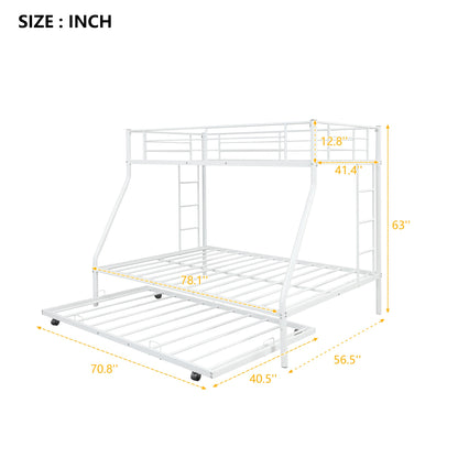 White Twin Over Full Size Bunk Bed with Trundle