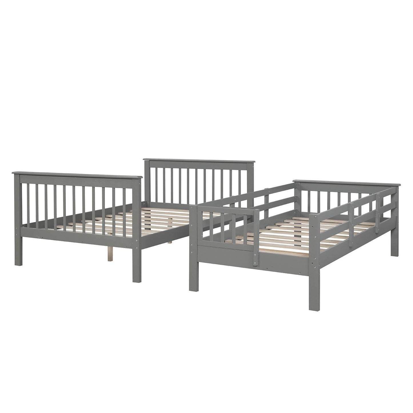 Gray Twin Over Full Contemporary Bunk Bed With Stairs And Shelves