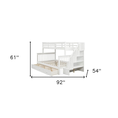 White Twin Over Full Contemporary Bunk Bed With Stairs And Shelves