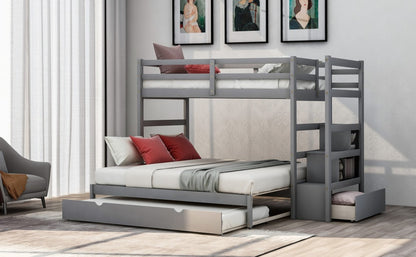 Gray Twin Over Twin Contemporary Bunk Bed With Stairs
