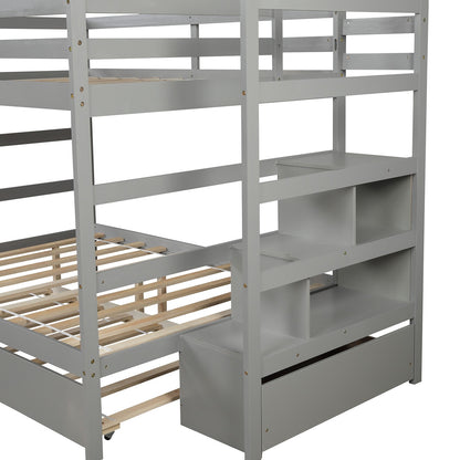 Gray Full Over Full Contemporary Bunk Bed With Stairs