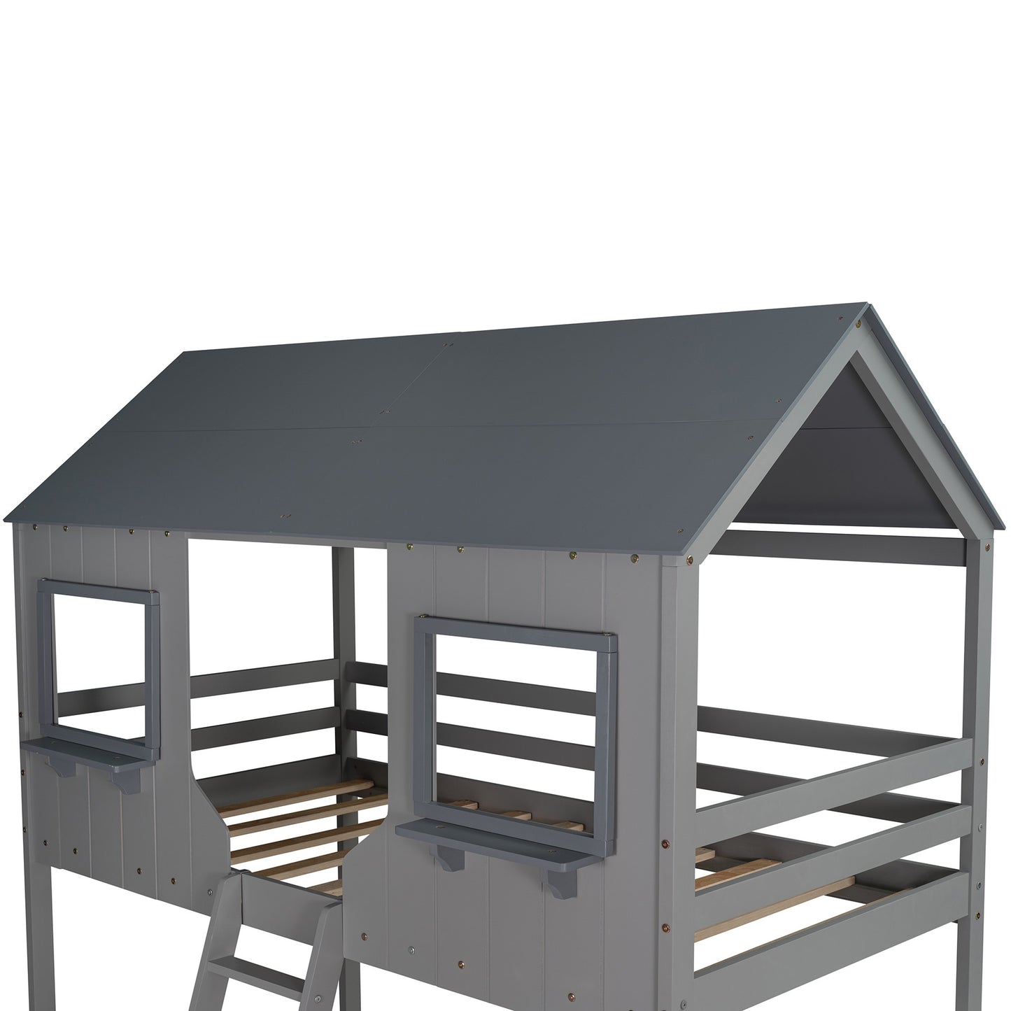 Gray Twin over Twin Contemporary Manufactured Wood and Solid Wood Bunk Bed