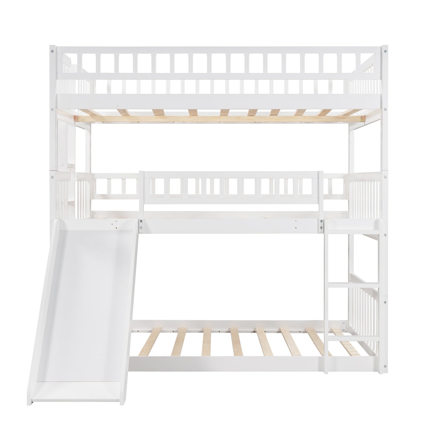 White Full Over Full Over Full Contemporary Bunk Bed With Slide