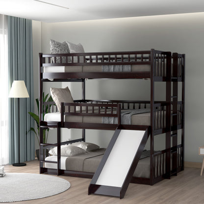 Espresso Full Over Full Over Full Contemporary Bunk Bed With Slide